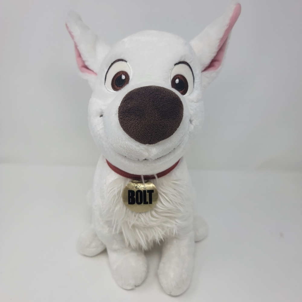 Limited Disney Store BOLT White Plush Dog Sitting Stuffed Animal 13” Lightning